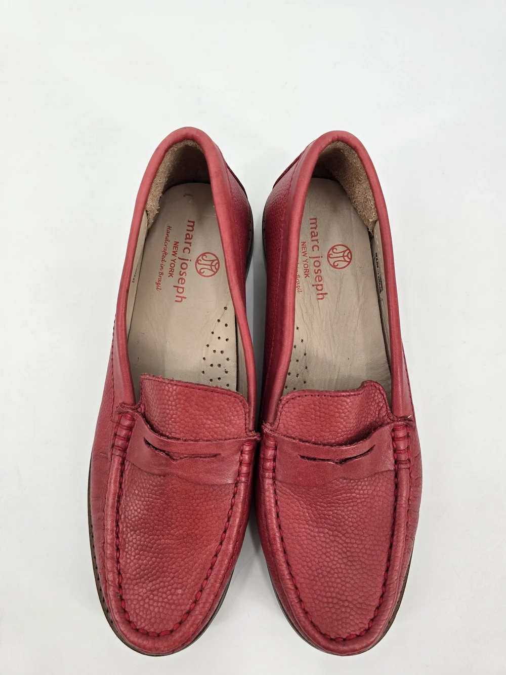 Marc Joseph East Village Red Berry Leather Kids Penny Loafers Size 3.5 NWOB